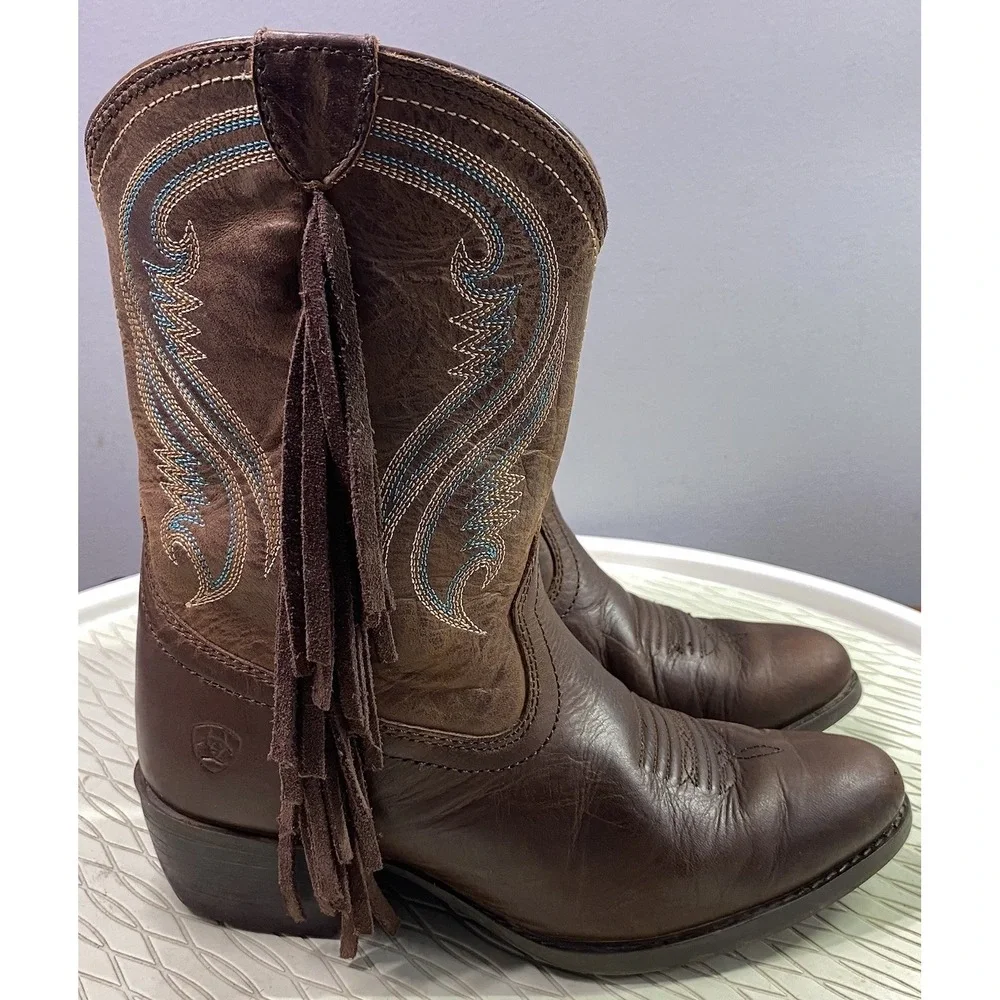 Ariat Youth Leather Western Riding Cowgirl Boots Rodeo Fringe Brown Sz.13‎